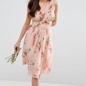 ASOS WEDDING One Shoulder Dress in Summer Rose Bouquet Print